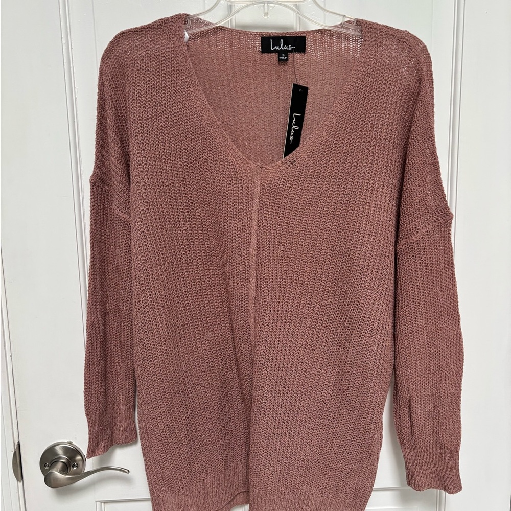 Lulu's Dusty Rose V-Neck Sweater